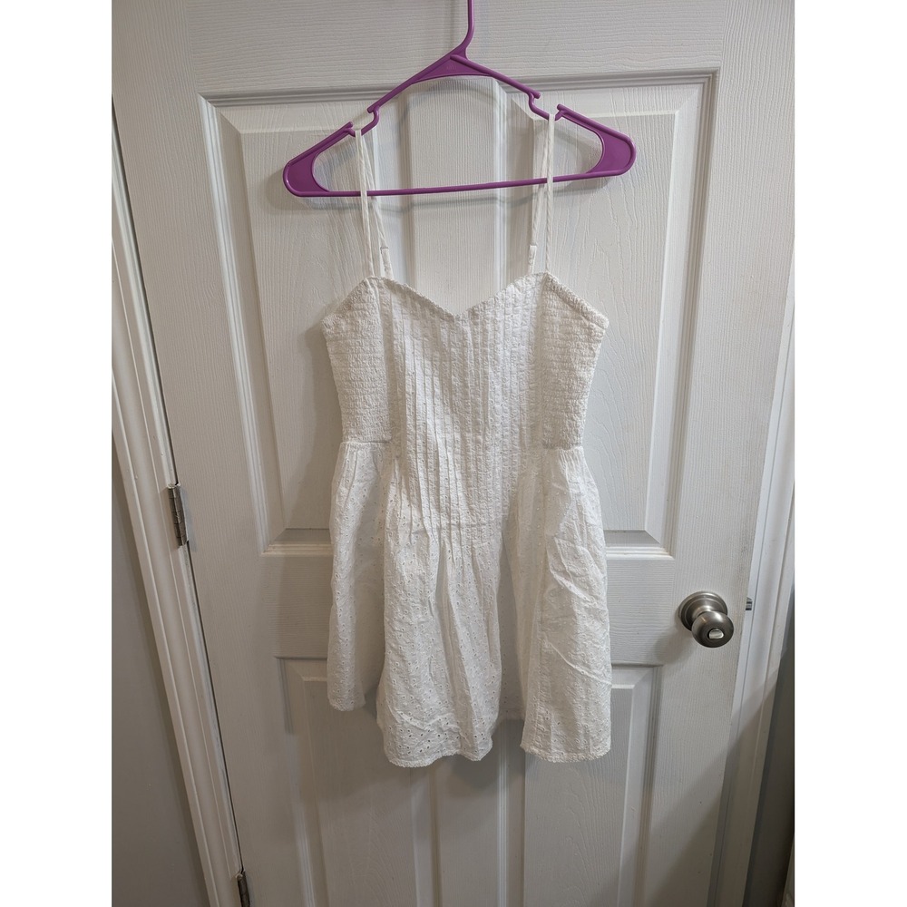 Aerie‎ Eyelet Smocked Sweetheart Mini Dress White - Size M
